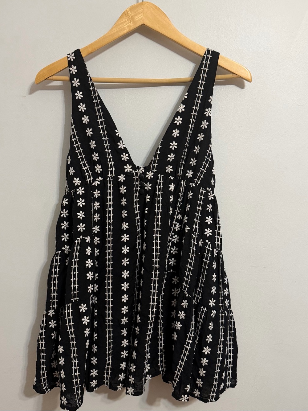 RESET by Jane Davina Floral Embroidery V Neck Babydoll Dress Small